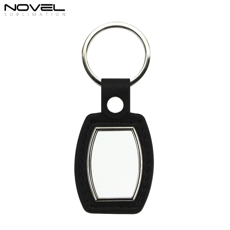 New Sublimation Blank Metal Rectangle PU Leather Keychain