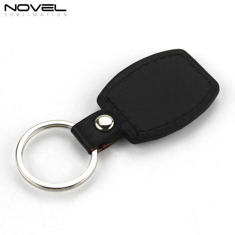 New Fashionable Custom Metal Rectangle Blank PU Leather Keychain
