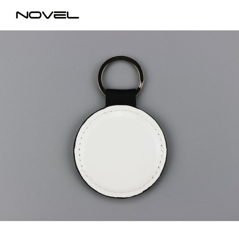 High Quality Double Side Printing Blank Round PU Leather Keychain