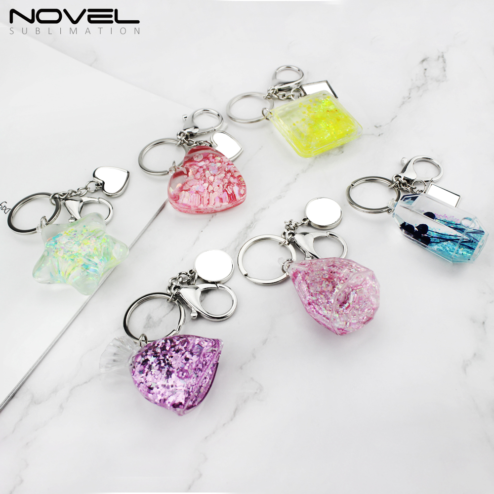 New Personality Fashion Quicksand Metal Keychain Blank Keyrings