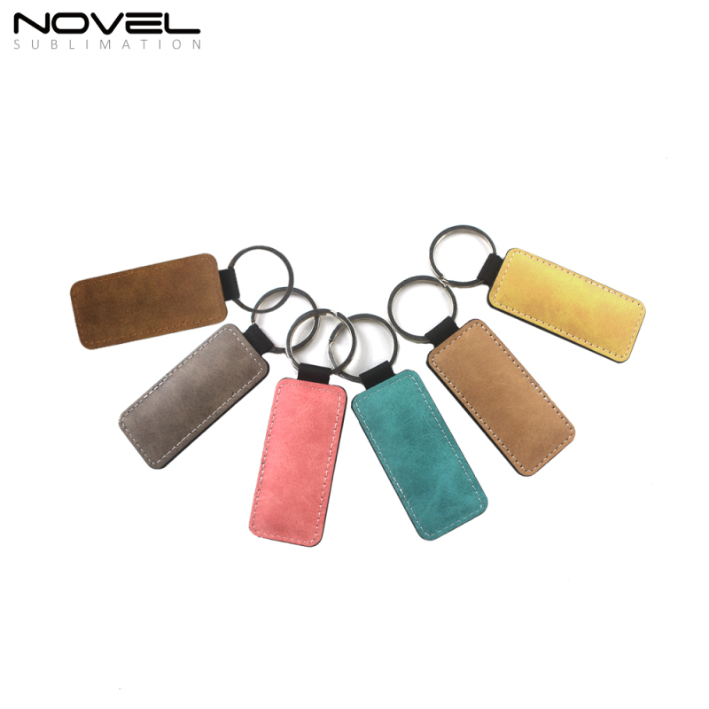 New Style Double Side Printable Colorful Blank Sublimation Pu Leather Keychain Rectangle Shape