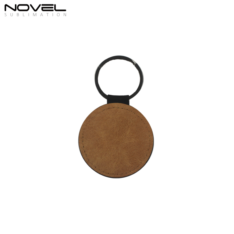 New Arrival Double Side Printable Colorful Blank Sublimation Pu Leather Keychain Round Shape