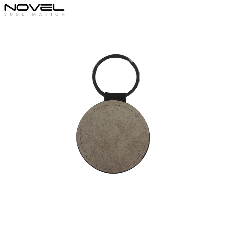 New Arrival Double Side Printable Colorful Blank Sublimation Pu Leather Keychain Round Shape