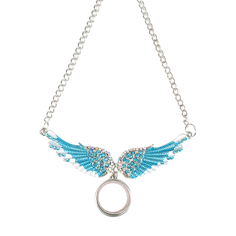 Newly Arrival Custom Design Heat Press Sublimation Printable Blue Angel Necklace with Round Snap