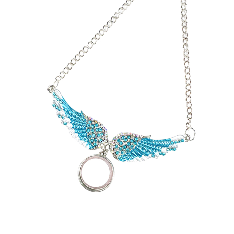 Newly Arrival Custom Design Heat Press Sublimation Printable Blue Angel Necklace with Round Snap