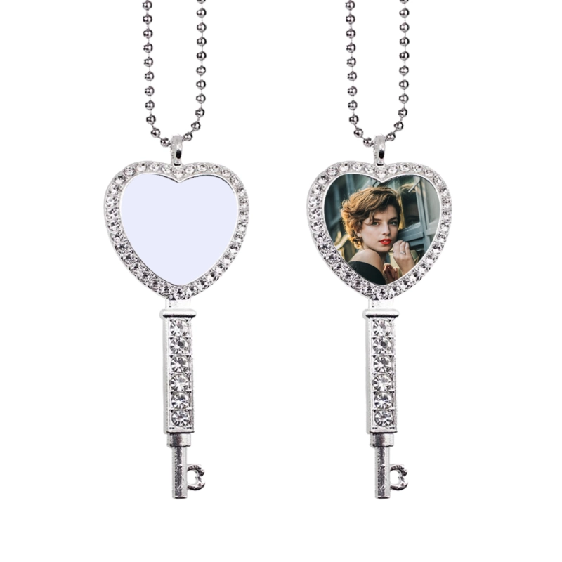 Personality Design Heat Press Sublimation Printable Heart Key Diamond Necklace Personalized Gift