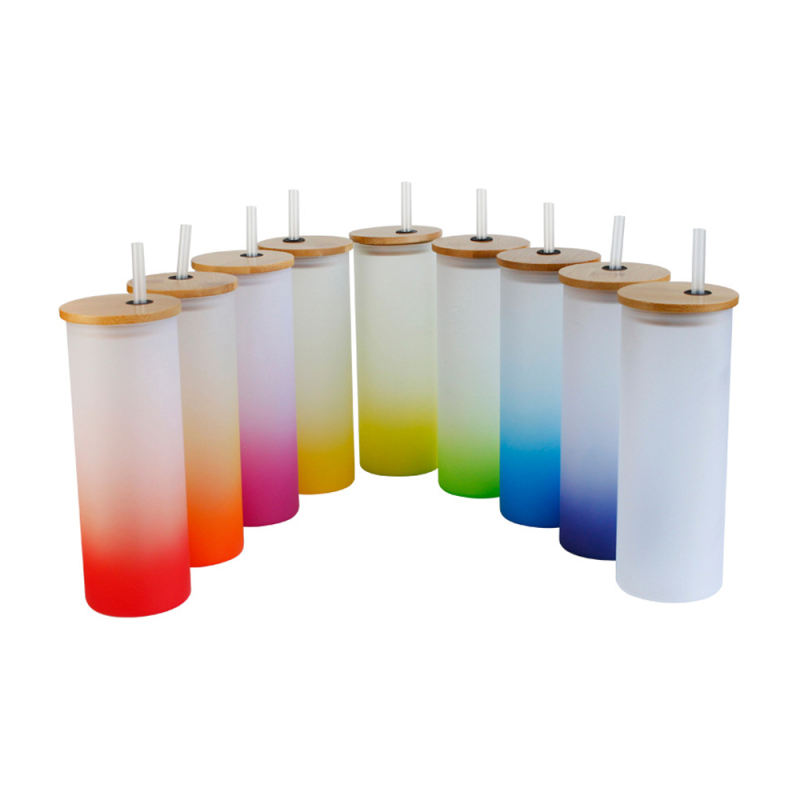 DIY Sublimation Blank Frosted Gradient Glass Mug With Lid