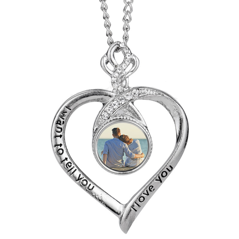 Custom Design Heat Press Sublimation Printable Heart Shape Diamond Necklace Personalized Gift