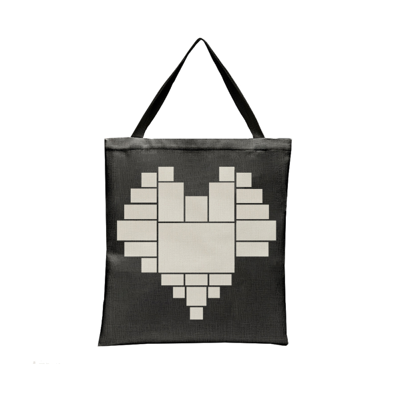 Sublimation Heart shape Grid Shoulder Bag Black Grid Large Capicity Shopping Bag