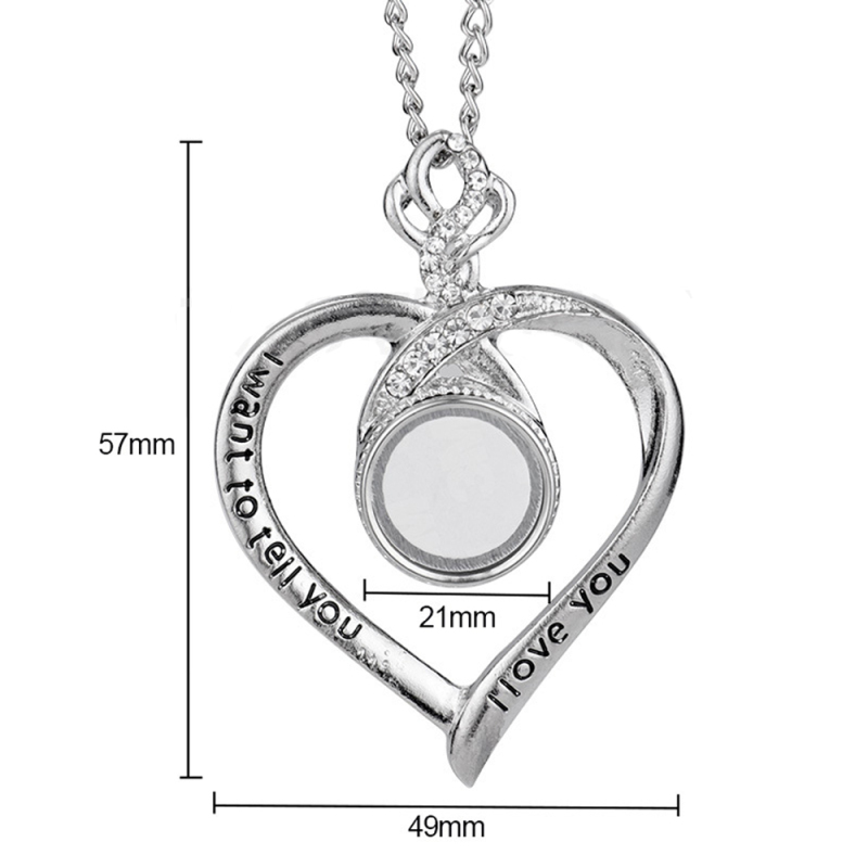 Custom Design Heat Press Sublimation Printable Heart Shape Diamond Necklace Personalized Gift
