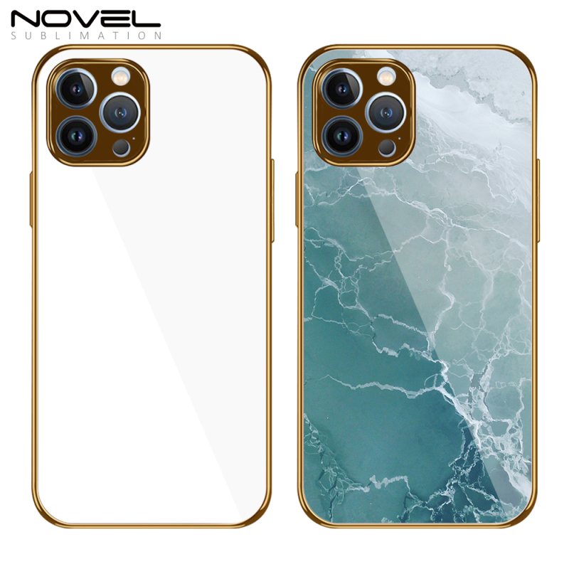 For iPhone 13 Series Sublimation Embossed Side Electroplated Phone Case with Glass Insert
