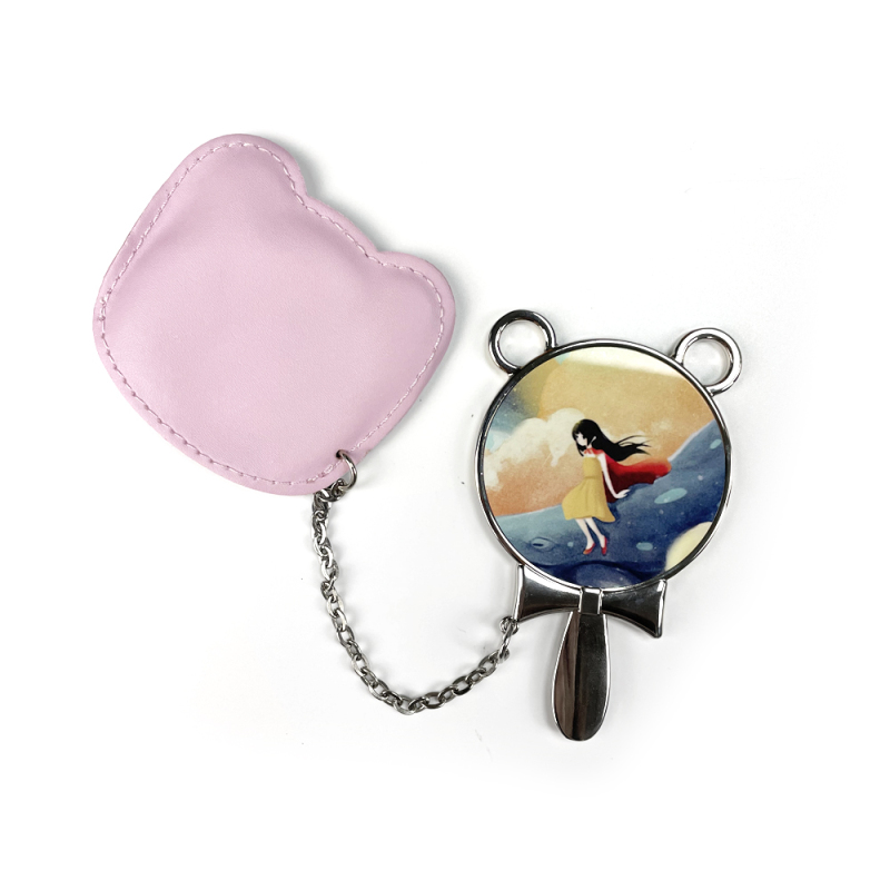 Fashionable Sublimation Round Hand Mirror With Leather Case Portable Mirror