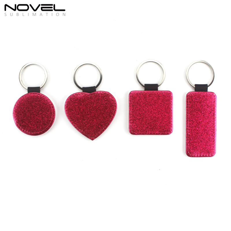Discount Price Blank Sublimation BlingBling PU Leather Keychain Colorful Shiny Keyring