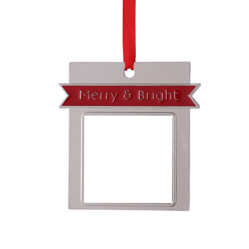 Customized Blank Heat Transfer Metal Christmas Ornament With Merry &amp; Bright