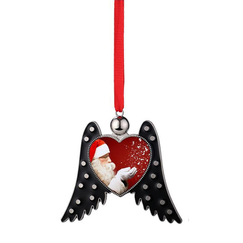 Personality Sublimation Blank Metal Xmas Ornament With Pink Black Wings