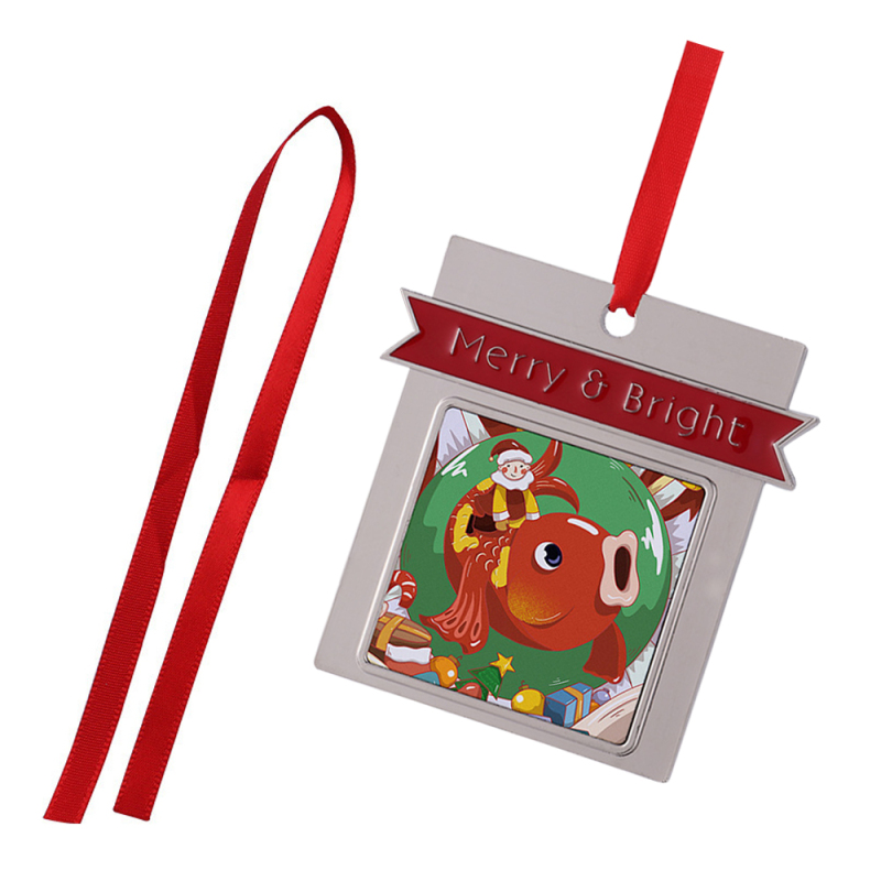 Customized Blank Heat Transfer Metal Christmas Ornament With Merry & Bright