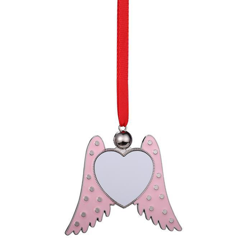 Personality Sublimation Blank Metal Xmas Ornament With Pink Black Wings