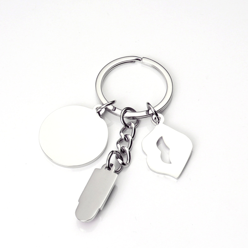 Hot selling Sublimation Blank Heart Or Round Keychain with pink lipstick decoration