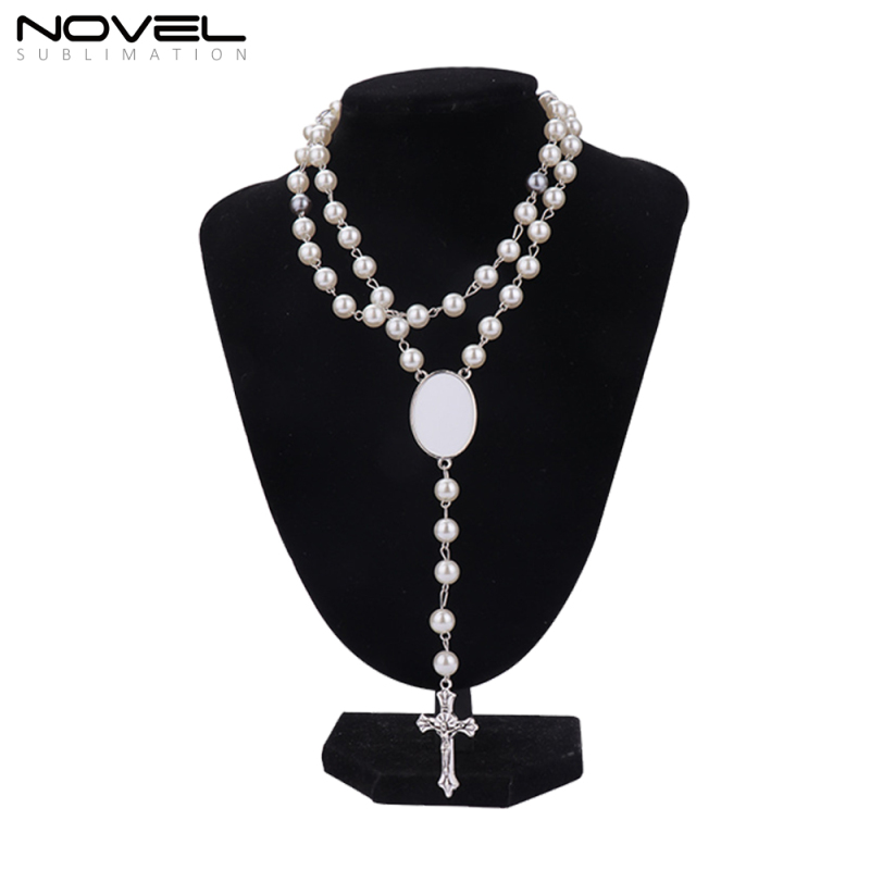 Hot selling DIY Blank Sublimatin Necklace With Colored Rosary One Oval Charm
