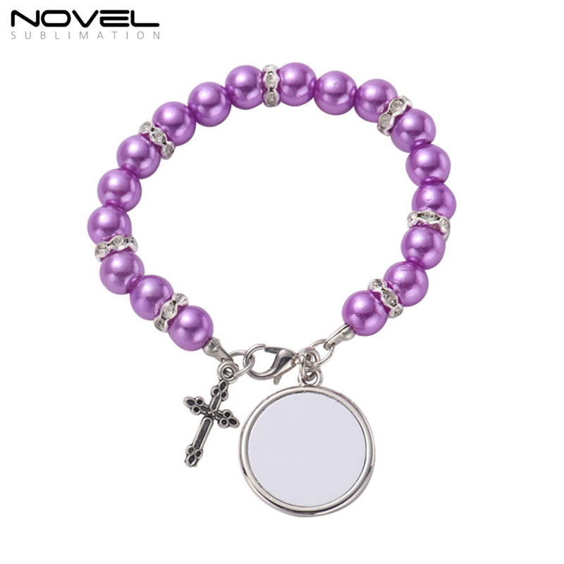 Fancy Sublimation Rosary Bracelet With Blank Sublimation Metal Insert