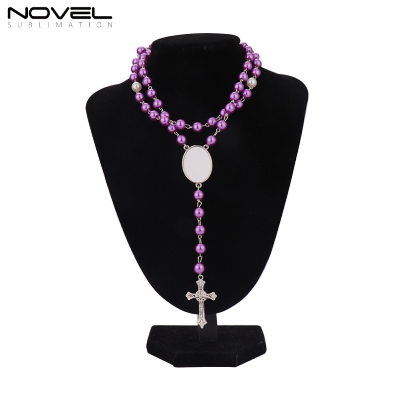 Hot selling DIY Blank Sublimatin Necklace With Colored Rosary One Oval Charm