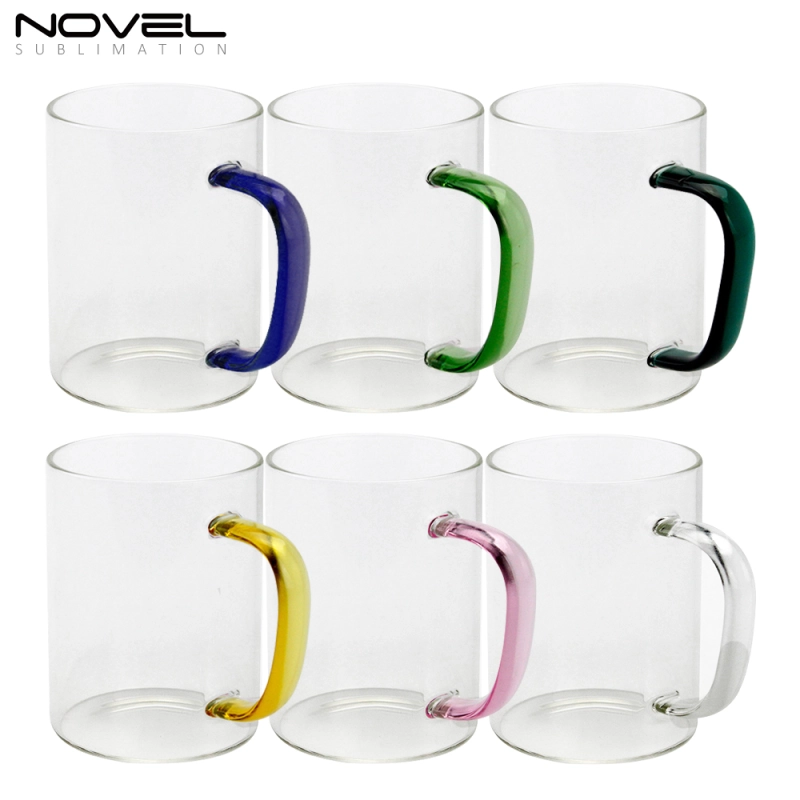 Blank Sublimation 450ML Frosted or Glossy Clear Glass Mug With Color Handle