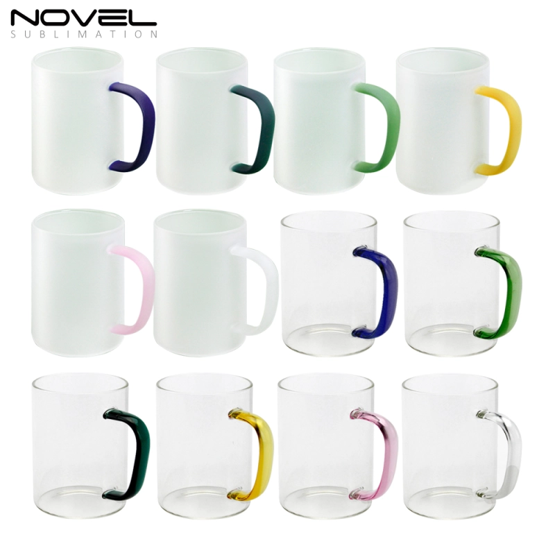 Blank Sublimation 450ML Frosted or Glossy Clear Glass Mug With Color Handle