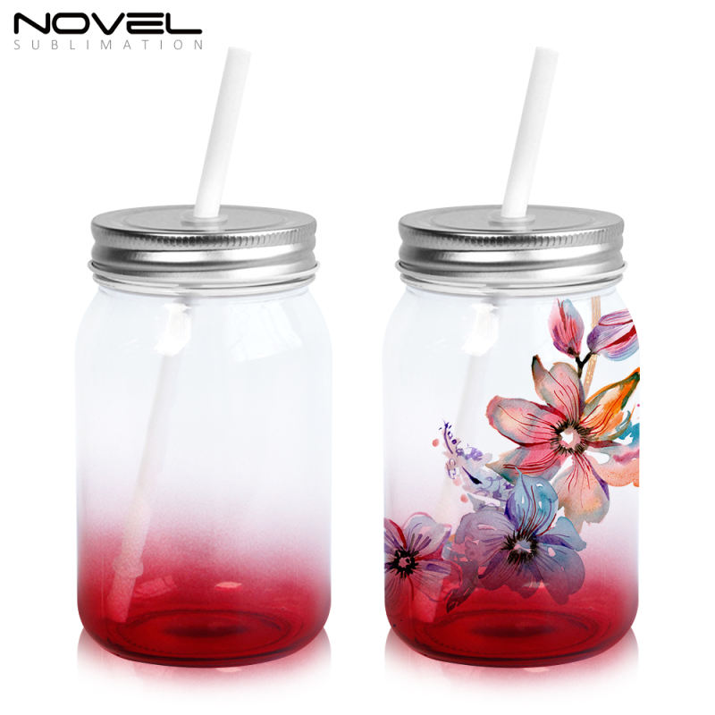 Custom Design Sublimation 430ml Color Mason Clear Glass Blank Glass Mason Mug