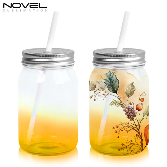 Custom Design Sublimation 430ml Color Mason Clear Glass Blank Glass Mason Mug