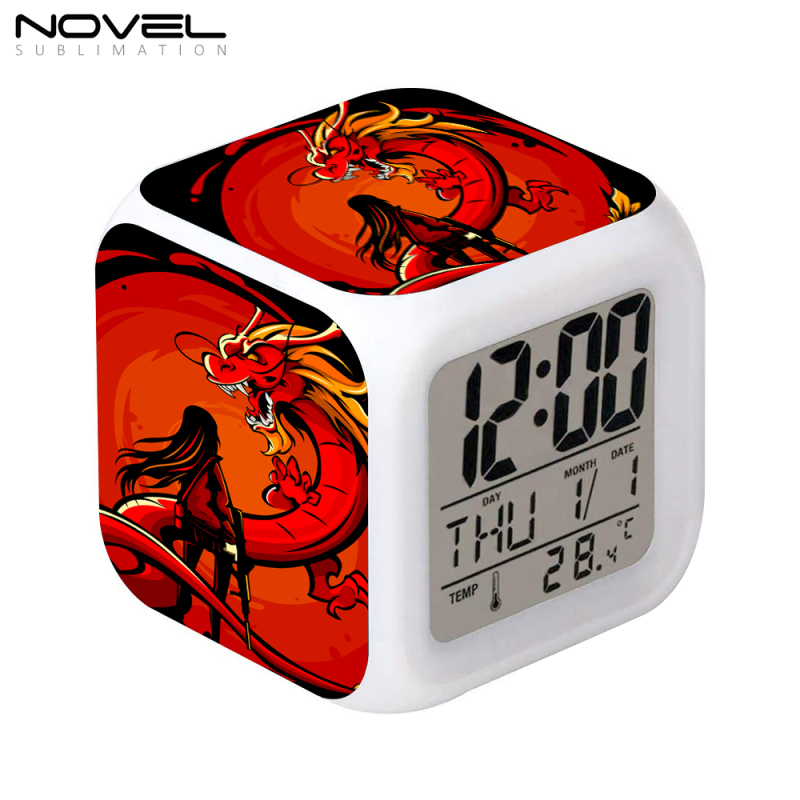 Blank Subllimation DIY Seven Color Changing Digital Alarm Clock With Three Film Plate