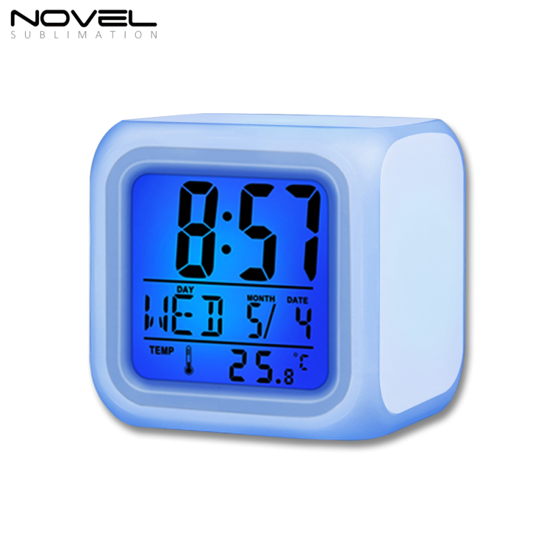 Blank Subllimation DIY Seven Color Changing Digital Alarm Clock With Three Film Plate
