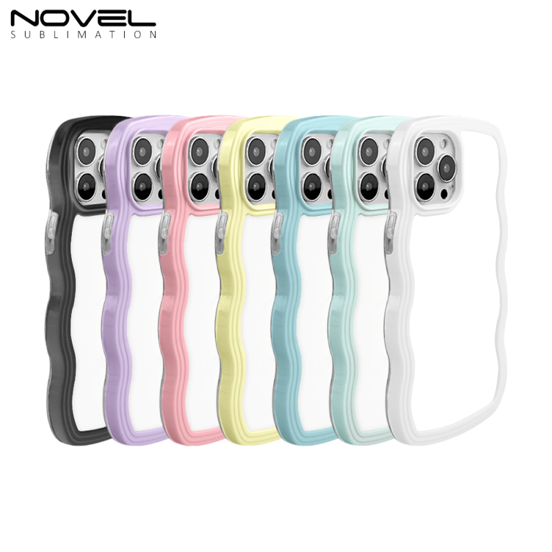 For iPhone 14 Pro Max / IP 7+ Sublimation 2D 2in1 TPU Phone Cases With Blank Metal Inser Wave Border Phone Cover