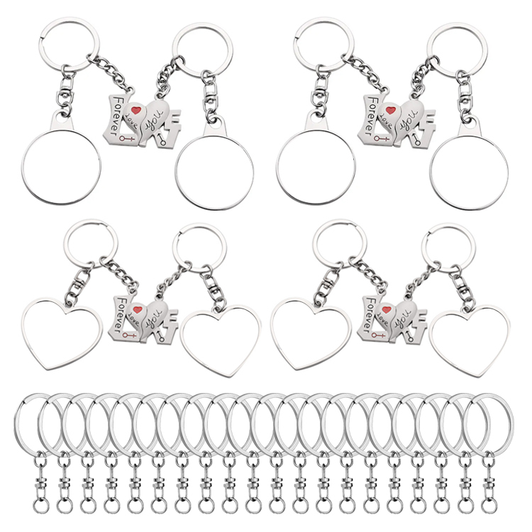 Blank Sublimation Lovers Keychains Round Heart Shape Couples Key ring With Double sides printable