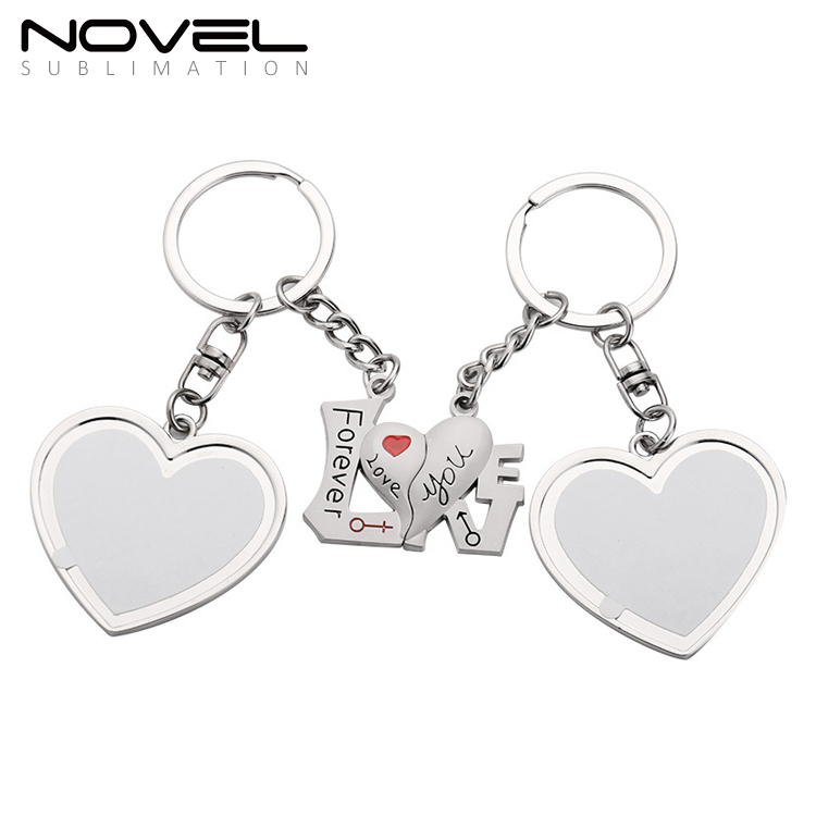 Blank Sublimation Lovers Keychains Round Heart Shape Couples Key ring With Double sides printable