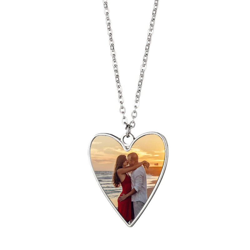 Fancy Sublimation blank Round with Diamonds Necklace DIY Heart Shape Necklace
