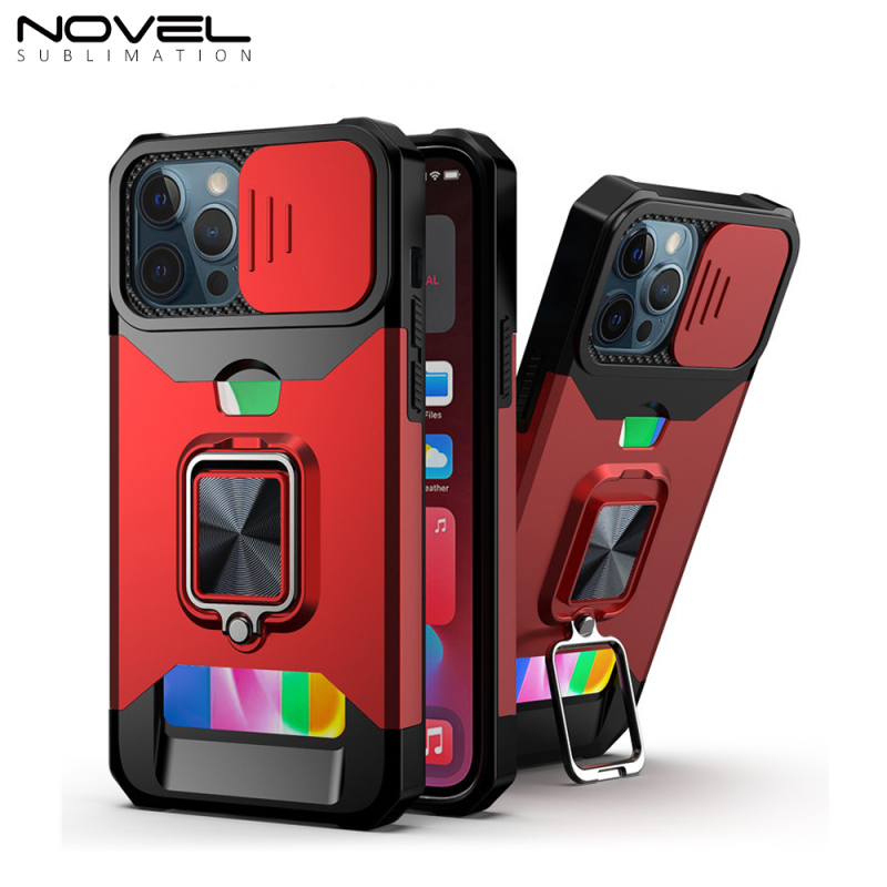 multifunctional anti-drop phone case with a card slot / a sliding window / ring holder for iPhone models