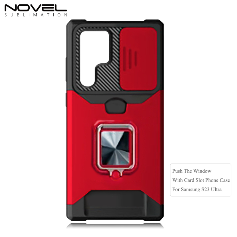 Popular Multifuction Eight Color Mobile Phone Cover With Ring Holder, Card Slot &amp; Window Sliding Phone Case For Galaxy S23 Ultra