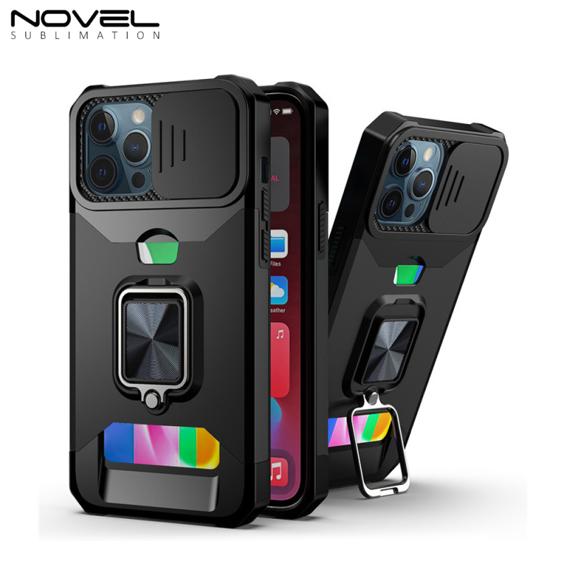 multifunctional anti-drop phone case with a card slot / a sliding window / ring holder for iPhone models