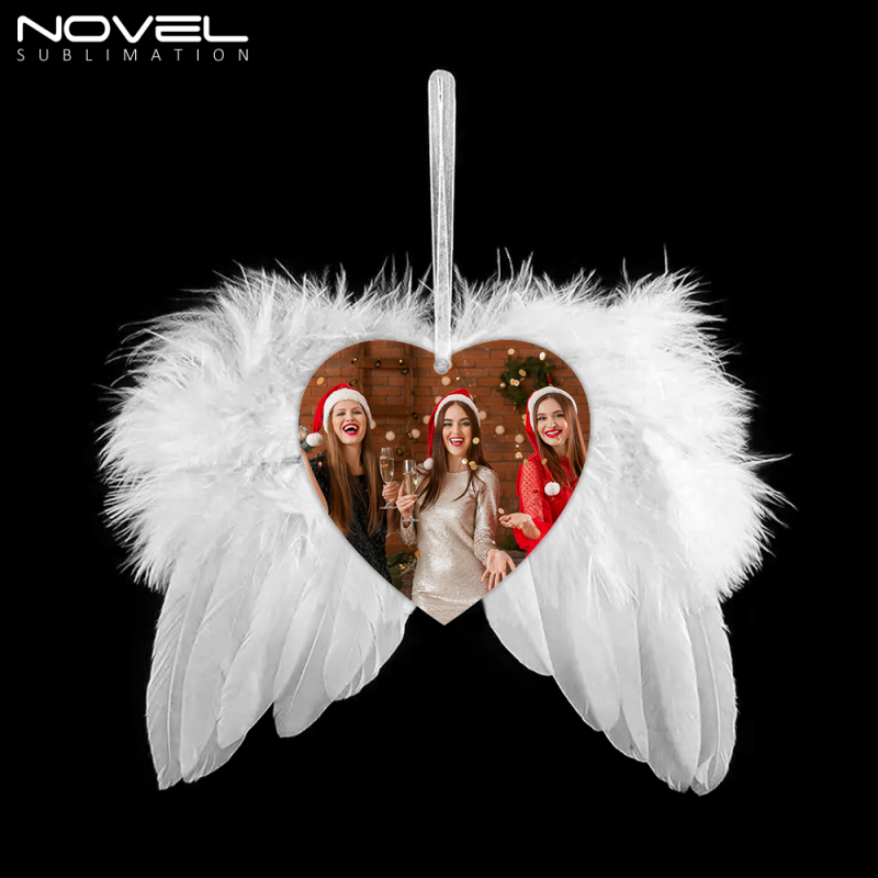 10pcs Sublimation MDF Pendant With Hanging Wing Christmas Tree Decorations MDF Ornament With Angel Wings