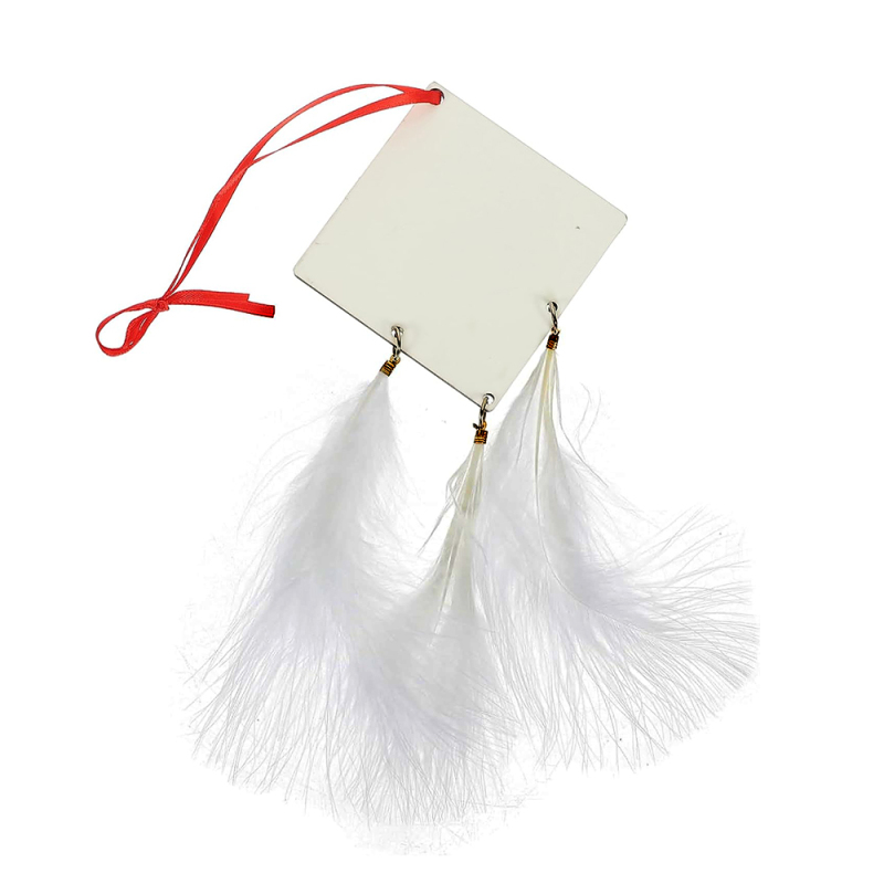 Square Round Blank Sublimation Ornaments With Feather For Christmas Tree Decoration