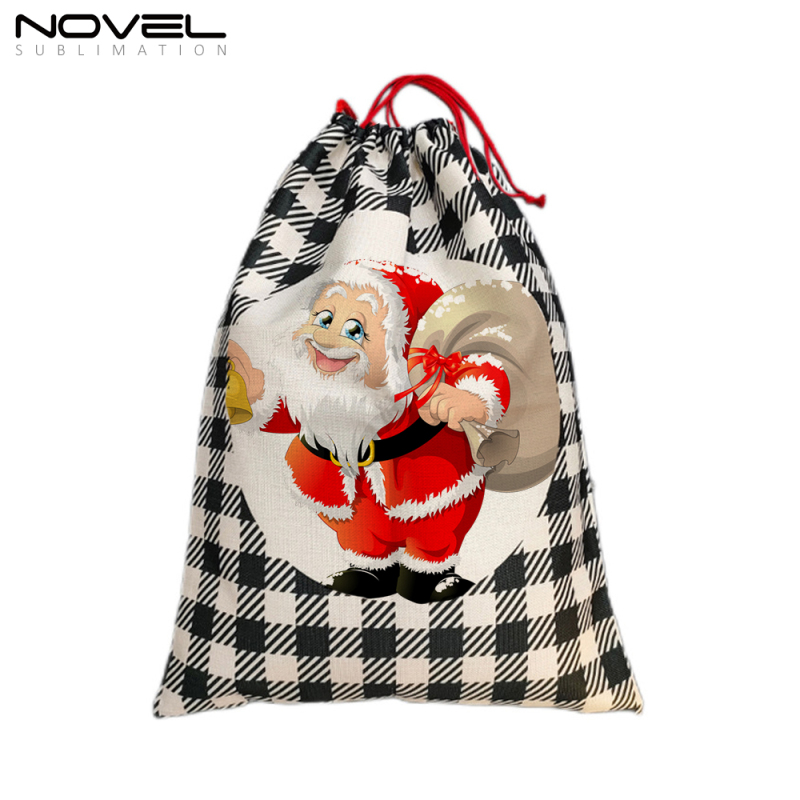 Eight Color Xmas Blank Sublimation Linen Drawstring Bag Customized Christmas Sack