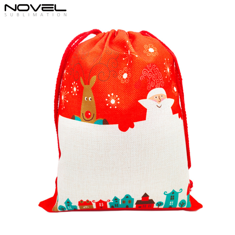 Eight Color Xmas Blank Sublimation Linen Drawstring Bag Customized Christmas Sack