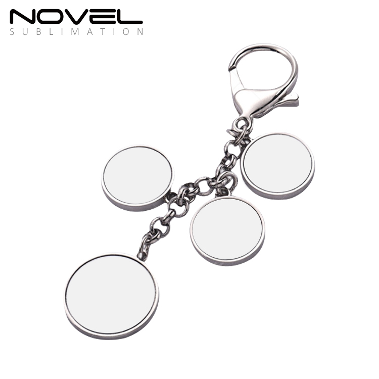 Amazon hot  selling  four small tag metal keychain diy sublimation printed blank round metal keyring
