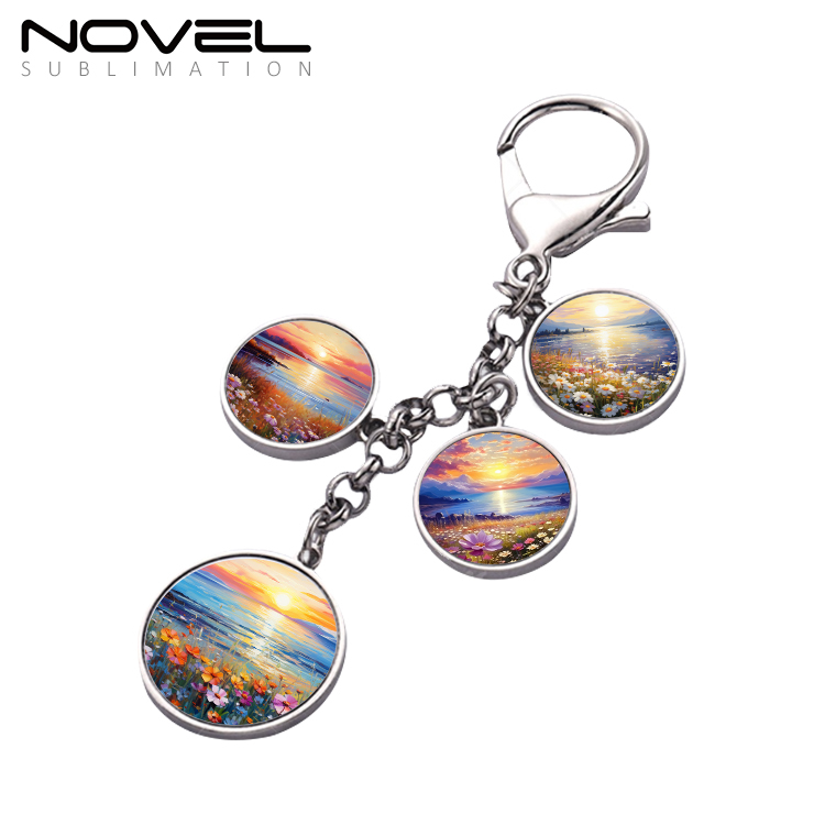 Amazon hot  selling  four small tag metal keychain diy sublimation printed blank round metal keyring