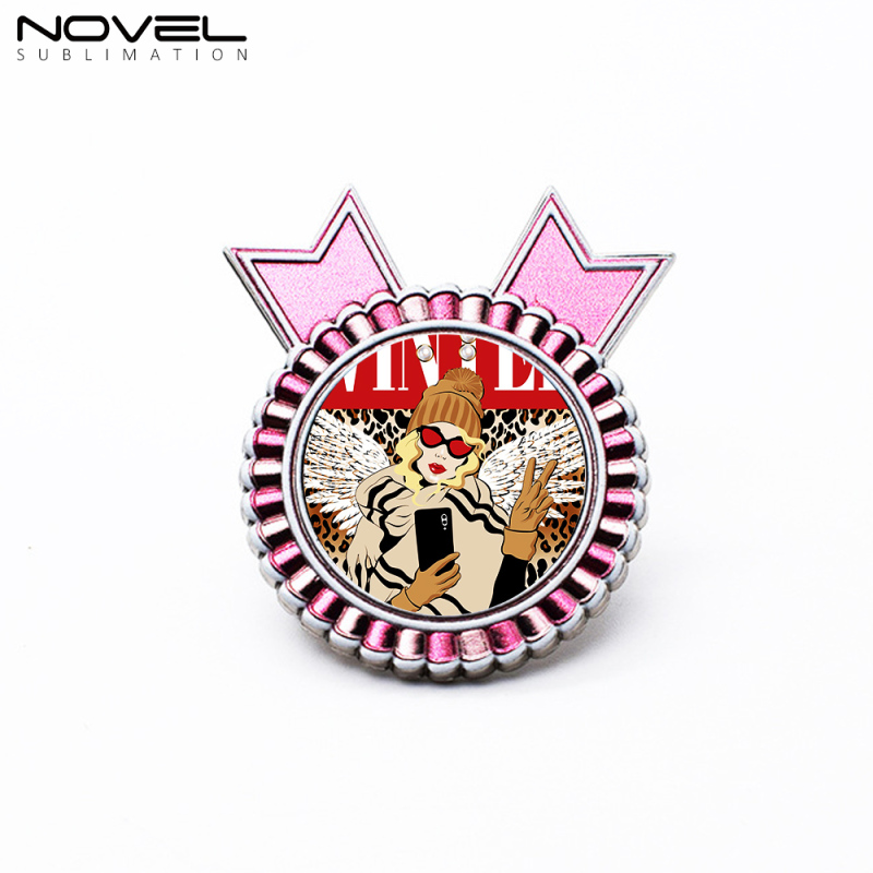 DIY Heat Transfer Pink Blue Color Metal Brooch Sublimation Blank With Pin Badge