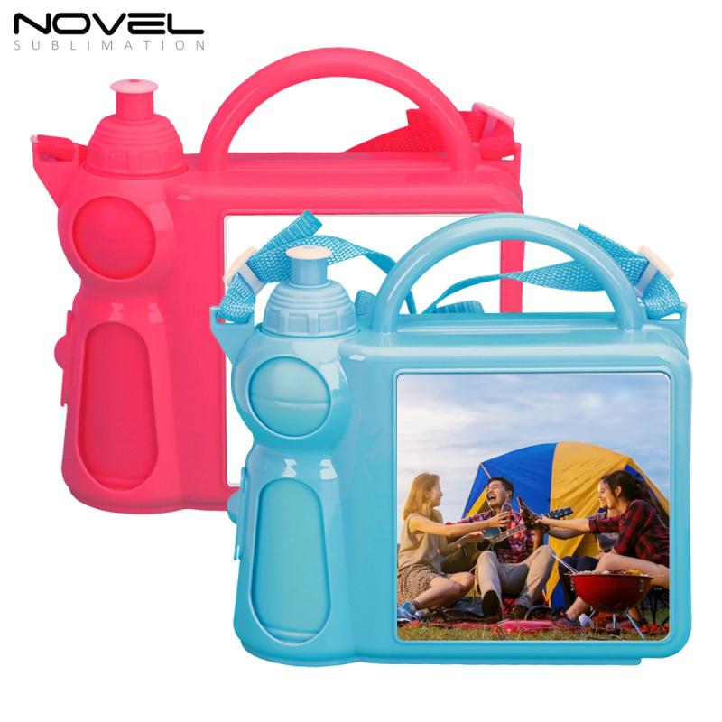 Popular Blank Sublimation Portable 2in1 Lunch Box Plastic Heat Transfer lunch box and Water Bottle set