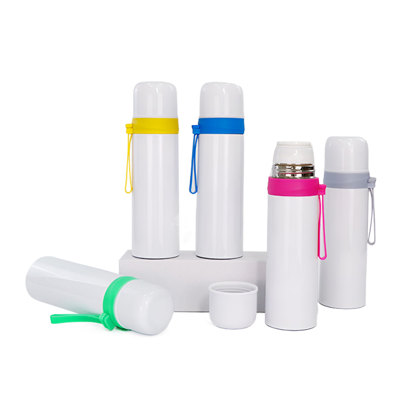 50pcs/carton Blank Dye-Sublimation 500ML Thermos Stainless Steel Bottle With Colorful Strap
