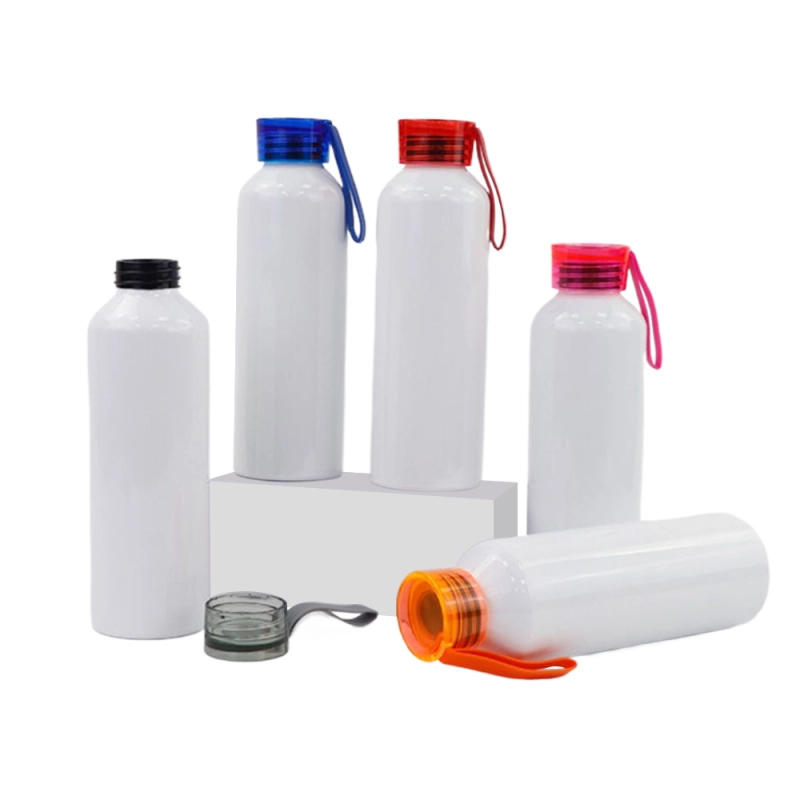 50pcs per carton Sublimation Blank White Aluminum Sports Bottle With Silicone Colorful Cover and Strap
