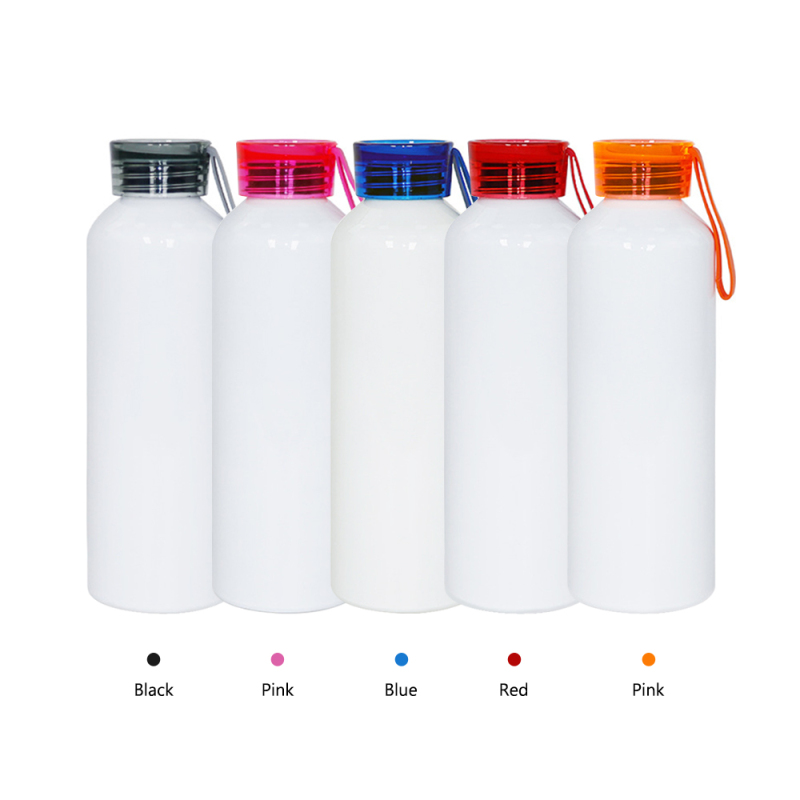 50pcs per carton Sublimation Blank White Aluminum Sports Bottle With Silicone Colorful Cover and Strap