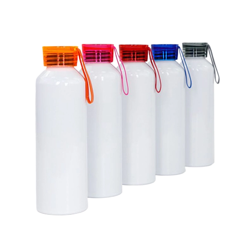 50pcs per carton Sublimation Blank White Aluminum Sports Bottle With Silicone Colorful Cover and Strap